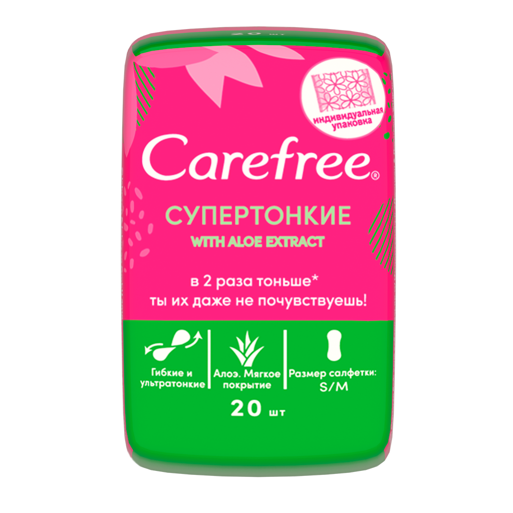 фото упаковки Carefree Aloe Extract Супертонкие ежедневные салфетки