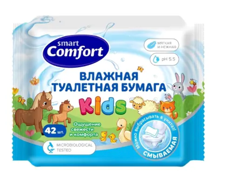 фото упаковки Smart comfort kids туалетная бумага влажная детская