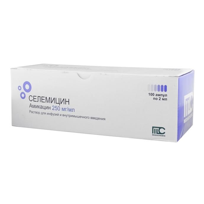 Селемицин, 250 мг/мл, раствор для инфузий и внутримышечного введения, 2 мл, 100 шт.