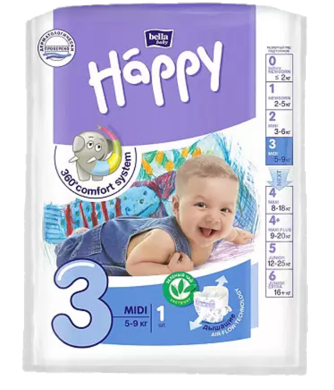 фото упаковки Bella Baby Happy 3 midi Подгузники детские