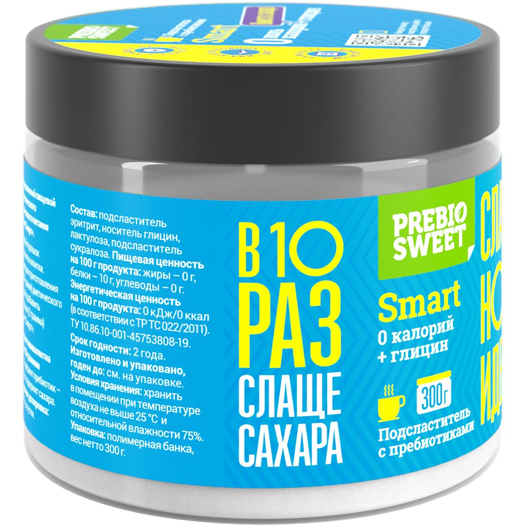 Prebiosweet Smart Подсластитель с пребиотиками, порошок, с глицином, 300 г, 1 шт.