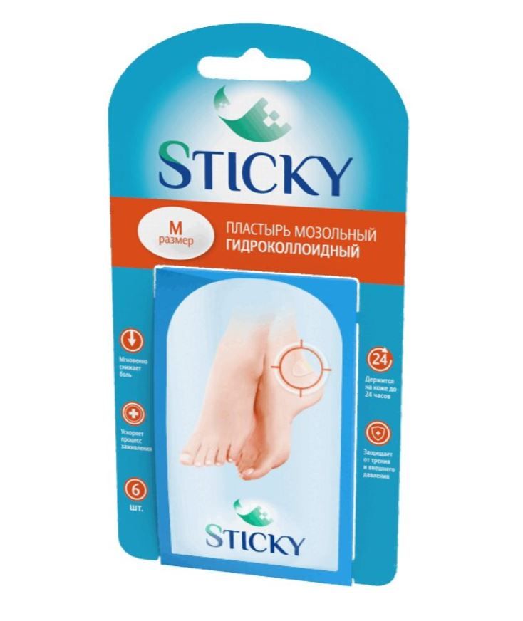 фото упаковки Sticky Пластырь мозольный гидроколлоидный на пятку