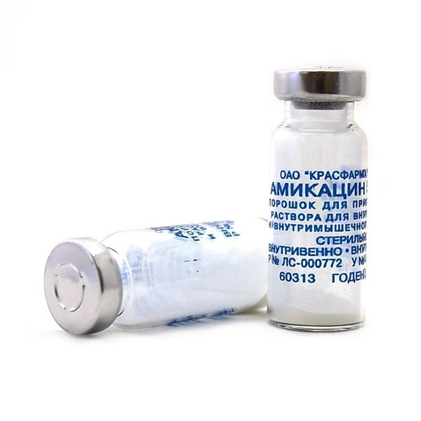 Амикацин, 500 мг, порошок для приготовления раствора для внутривенного и внутримышечного введения, 1 шт.