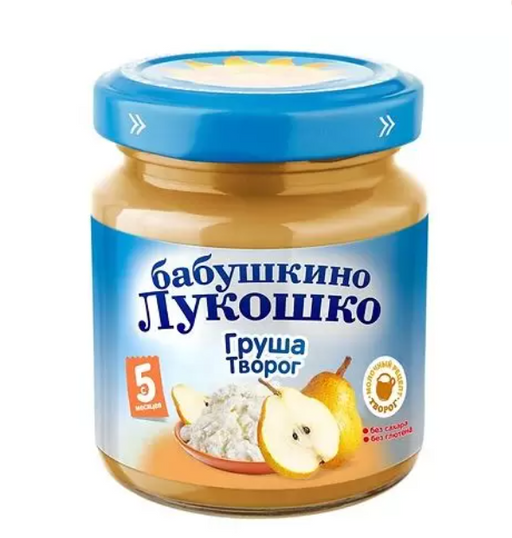 Бабушкино Лукошко Пюре груша и творог, пюре, 100 г, 1 шт.