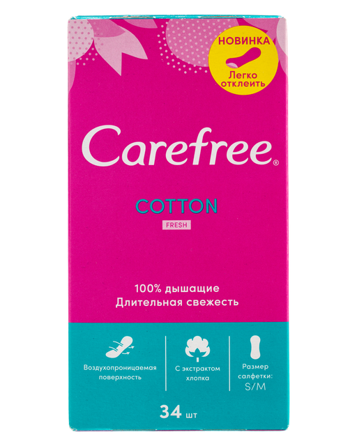 Carefree Cotton Feel Fresh прокладки ежедневные, прокладки ежедневные, с ароматом свежести, 34 шт.