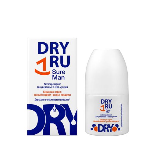Dry Ru Sure Man Антиперспирант для уверенных в себе мужчин, антиперспирант ролик, 50 мл, 1 шт.