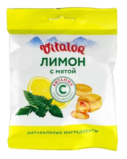 Vitalor леденцы Лимон Мята, леденцы, с витамином С, 60 г, 1 шт.