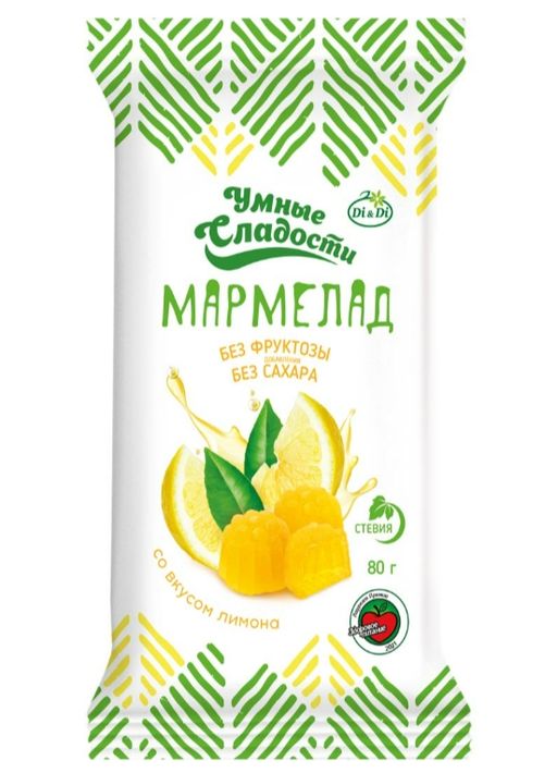 Умные сладости Мармелад желейно-формовой со стевией, со вкусом лимона, 80 г, 1 шт.