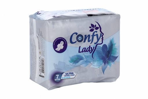 Confy Lady Ultra ExtraLong Прокладки гигиенические с крылышками, 5 капель, прокладки гигиенические, 7 шт.