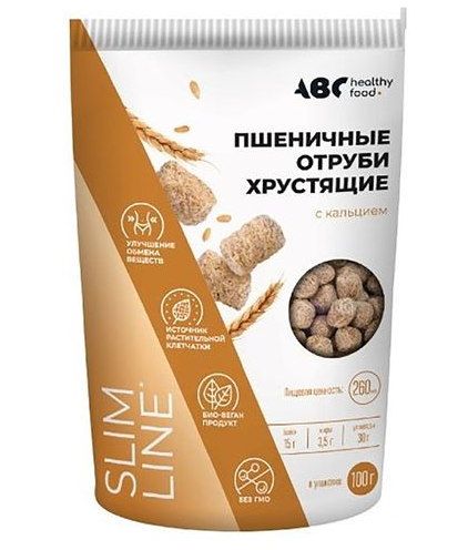 ABC Healthy Food Отруби пшеничные хрустящие, отруби, с кальцием, 100 г, 1 шт.